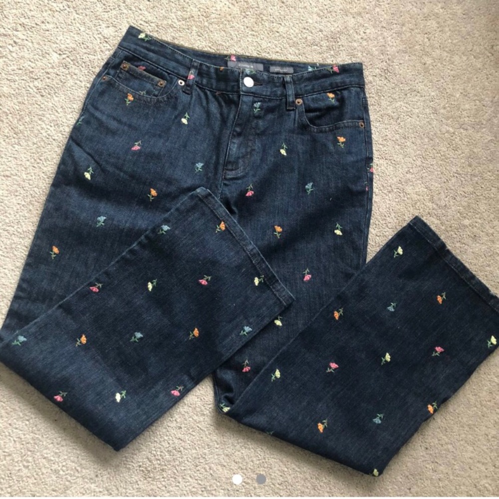 Denim jeans floral embroidered bootcut